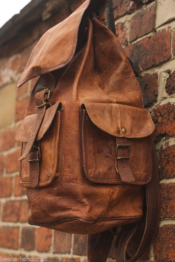 16" leather backpack travel laptop rucksack bag