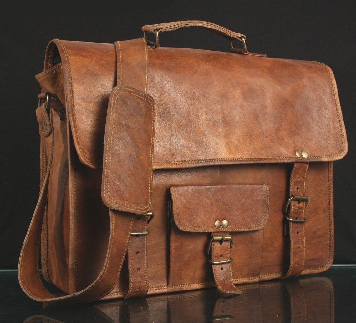 Mens 15" leather laptop messenger bag