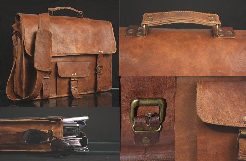 Mens 15" leather laptop messenger bag