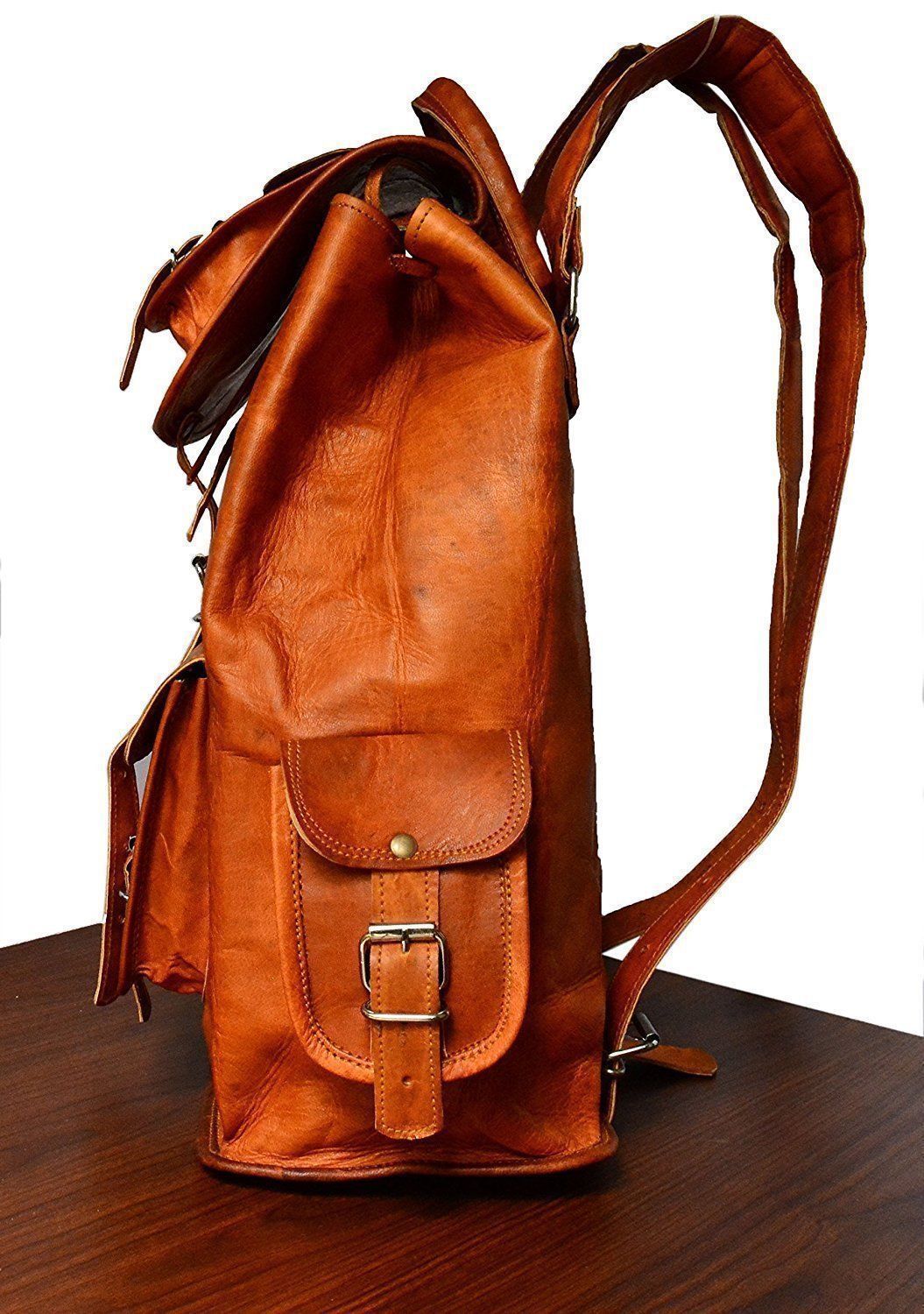 Leather travel backpack hiking rucksack bag for men and women