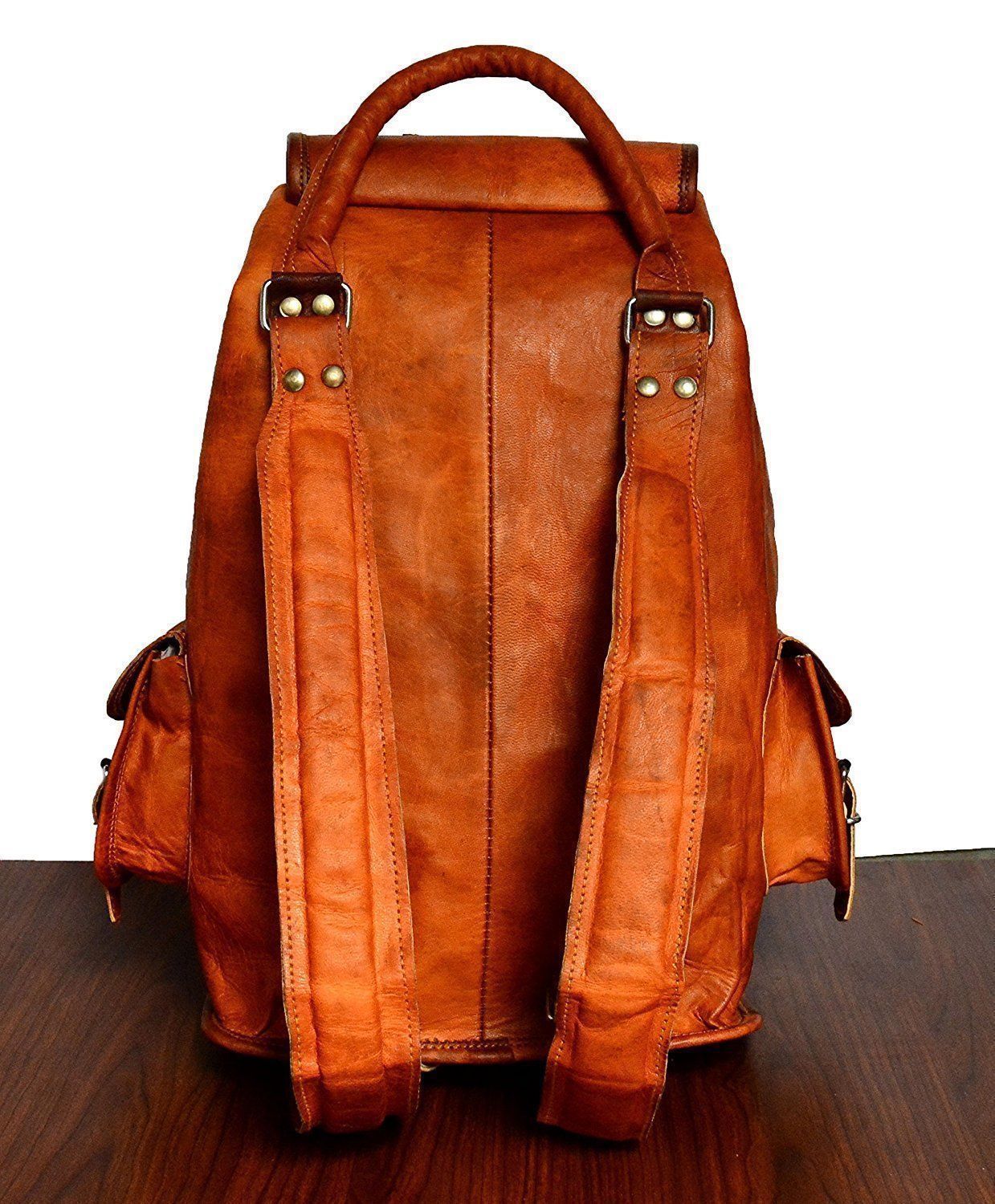 Leather travel backpack hiking rucksack bag for men and women