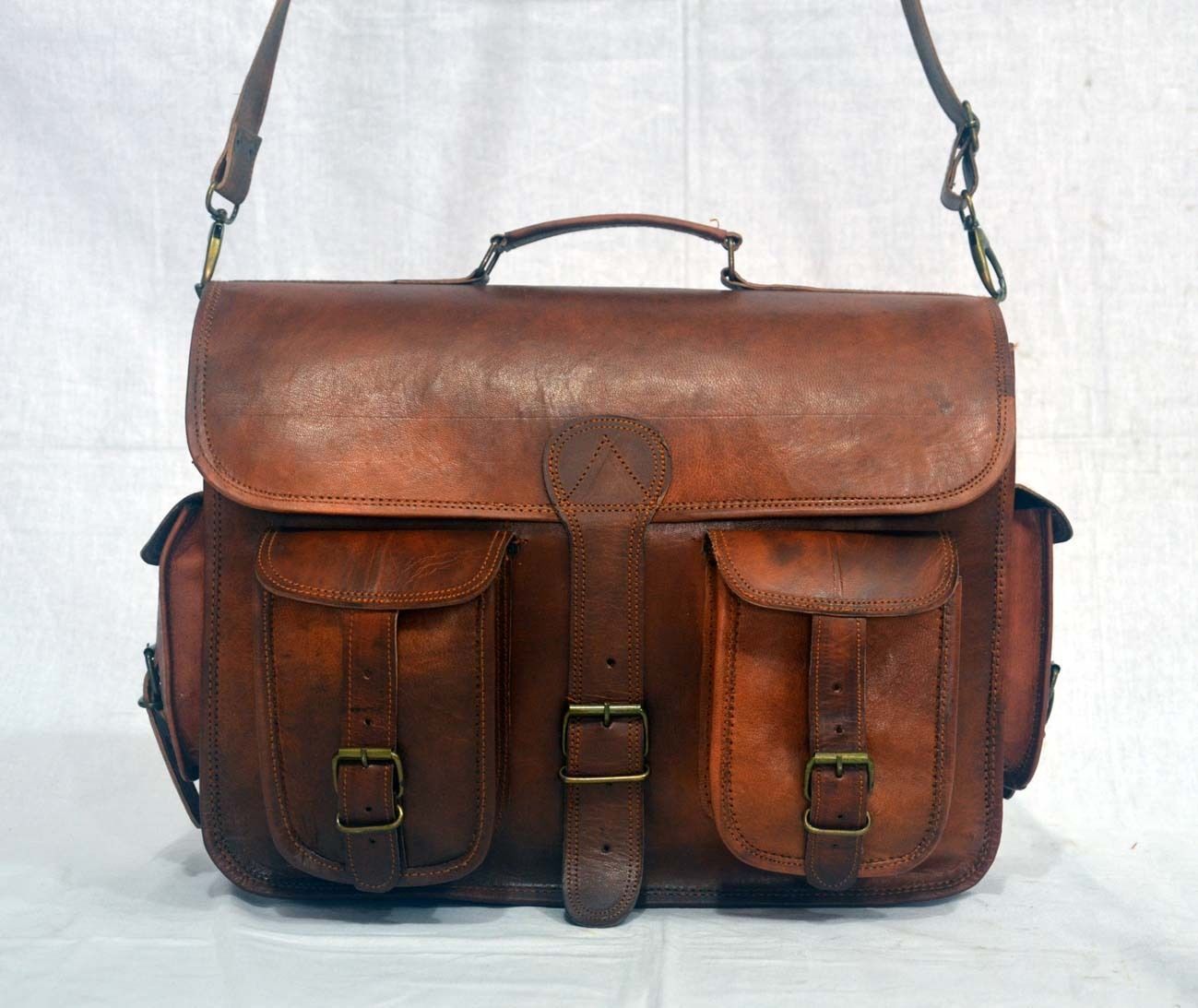 18" New Men Vintage Briefcase Satchel Soft Leather Laptop Messenger Bag Shoulder