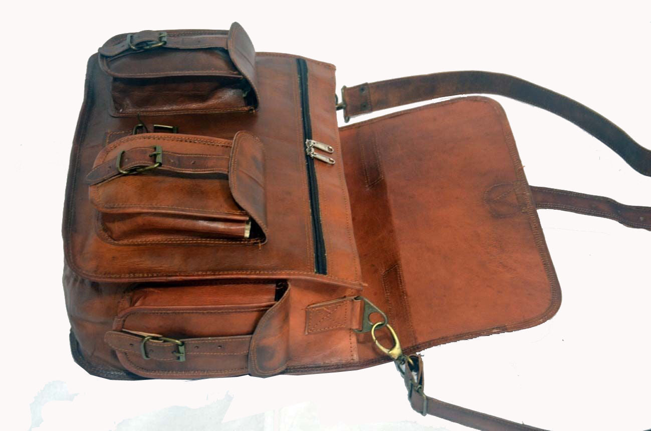 18" New Men Vintage Briefcase Satchel Soft Leather Laptop Messenger Bag Shoulder