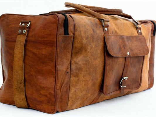 Men's Terrific Leather Vintage Duffel Luggage Weekend Overnight Travel Bag