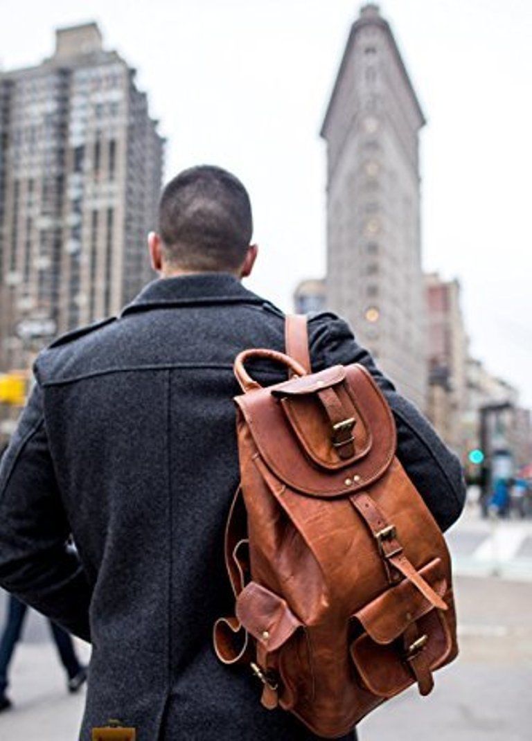 16" leather backpack travel laptop rucksack bag