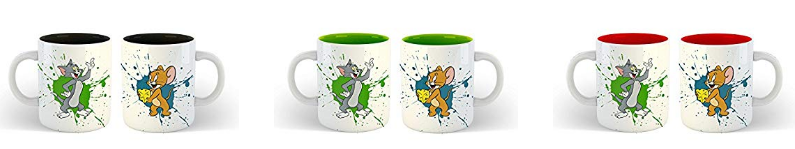 Dual Tone Coffee Mugs Set of 2 for Friends Funny Tom & Jerry Cartoon Printed 11oz Ceramic Travel Mug